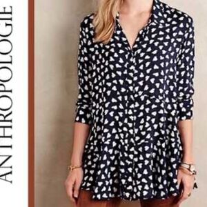 Anthropologie Navy and White Button Down Shirt